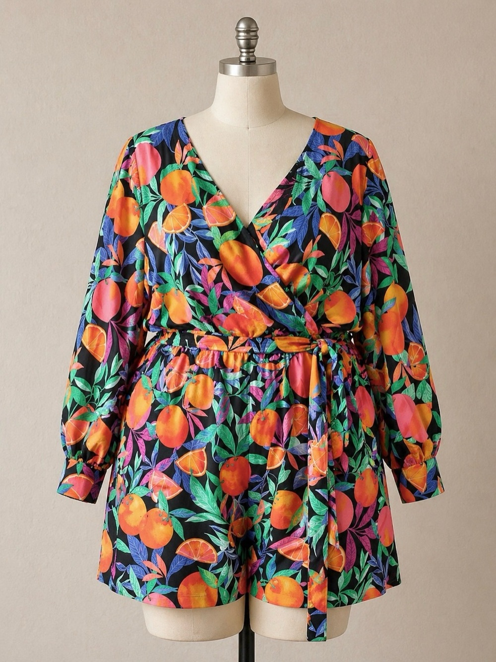 Citrus Print Wrap Romper 1X Euro Summer Amalfi Coast Mediterranean Resort Cruise